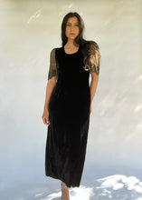 Load image into Gallery viewer, Vintage 90s Black Velvet Puff Sleeve Cocktail Dress | XS - S

