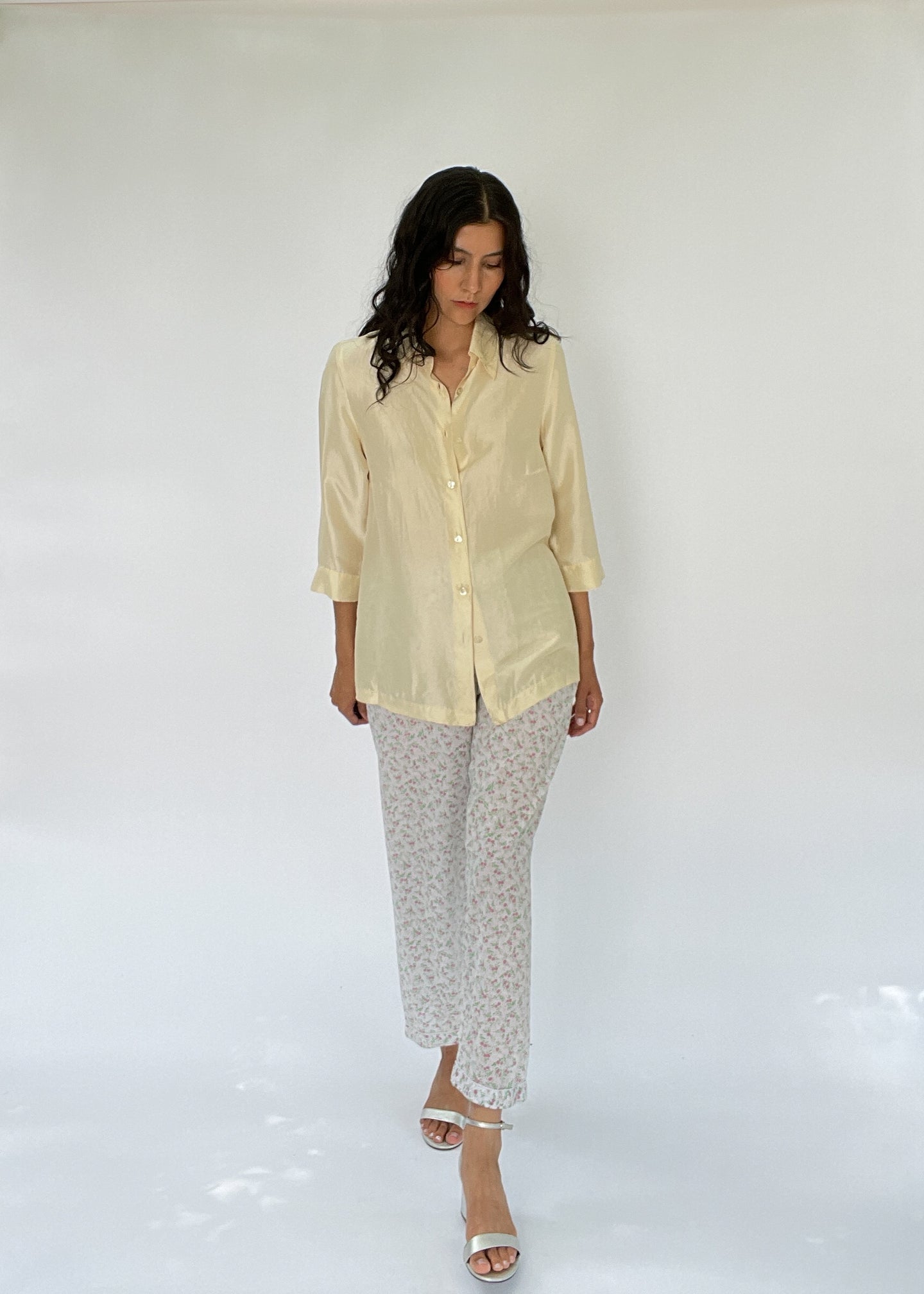 Vintage Cream Silk Collared Shirt | XS - S